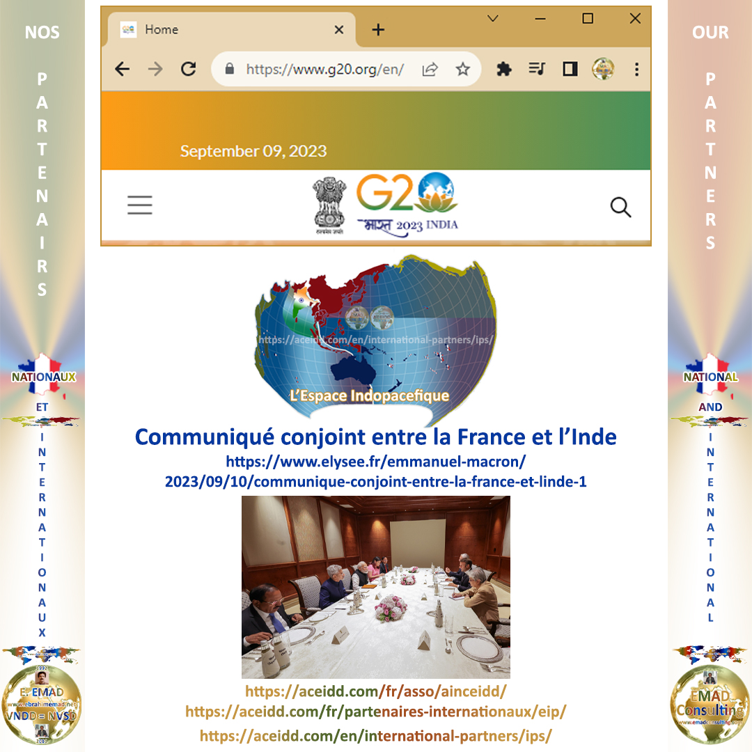 Partenaires internationaux - Espace de l'Indopacifique - G20 - Communiqué conjoint entre la France et l'Inde